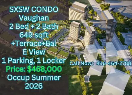 SXSW Condo Vaughan | 2b2b | Only $468K| Parking & Locker