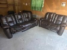 Brown leather recliner sofa set. Free delivery & sofa disposal