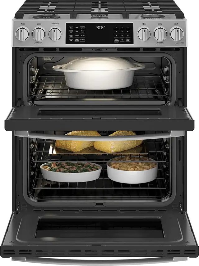 GE Profile PCGS960YPFS 30' Slide In Double Oven Gas Range Air Fr - Photo 3