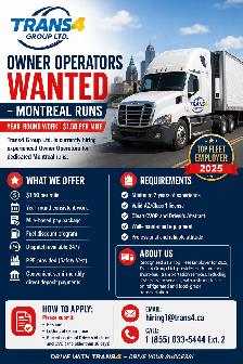 NOW HIRING – OWNER OPERATORSMontreal Runs | Year-Round Work