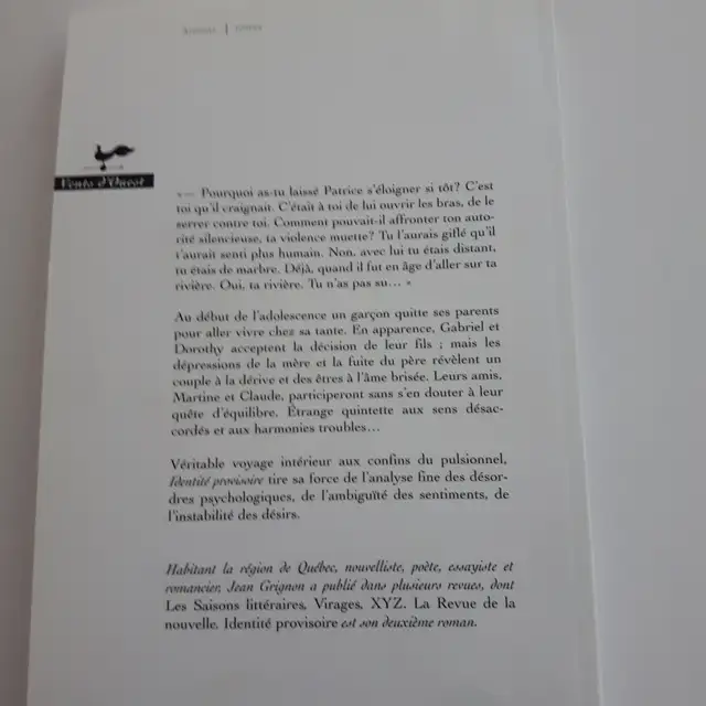 BON ROMAN NEUF DE JEAN GRIGNON IDENTITÉ PROVISOIRE 156 PAG $5.00 - Photo 2