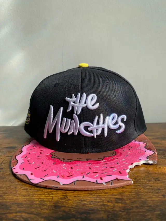 Black Snapback Cap w/ Pink Donut Brim - The Munchies
