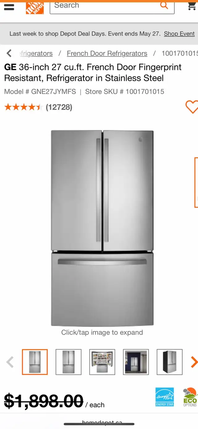 NEW 36" GE French Door Fridge (27.0 Cu.Ft) Interior Water & Ice) - Photo 10