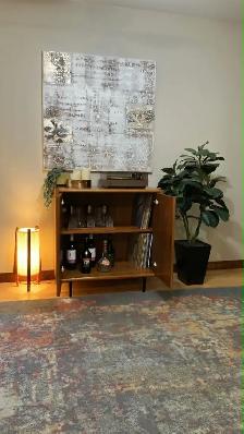 Mid century. TEAK TECK. Lampe / Buffet, bahut disques vinyles