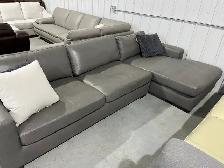 Grey top grain leather sectional