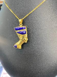 18K Gold Egyptian Head Pendant with Blue Aqua and Topaz - Photo 2