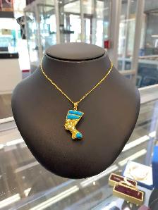 18K Gold Egyptian Head Pendant with Blue Aqua and Topaz - Photo 4
