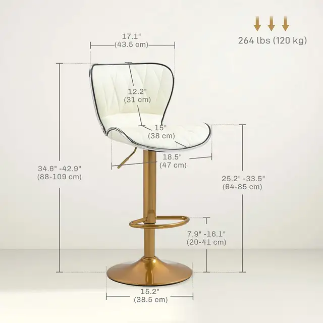 Adjustable Height  Bar Stools Set of 2 (Gold and White)Delivered - Photo 3