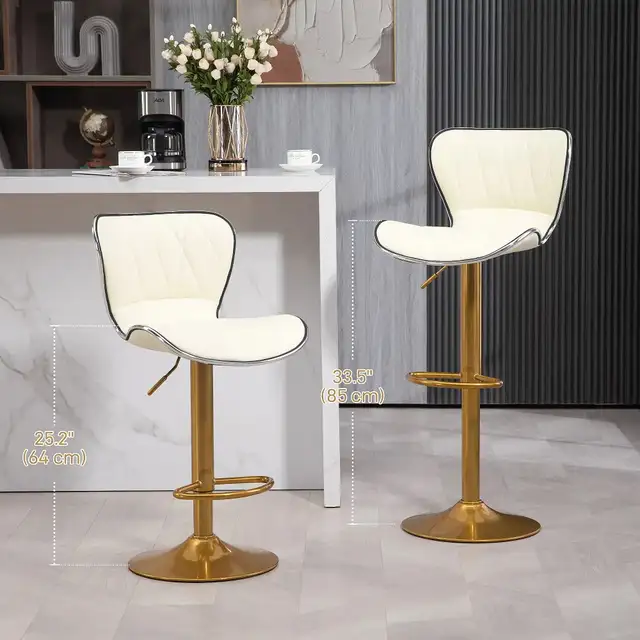 Adjustable Height  Bar Stools Set of 2 (Gold and White)Delivered - Photo 4