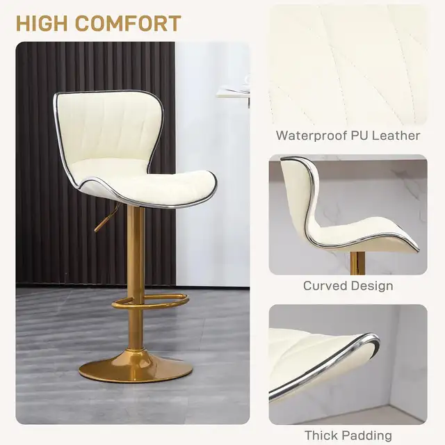 Adjustable Height  Bar Stools Set of 2 (Gold and White)Delivered - Photo 6