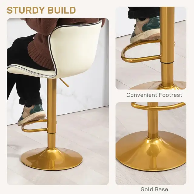 Adjustable Height  Bar Stools Set of 2 (Gold and White)Delivered - Photo 7