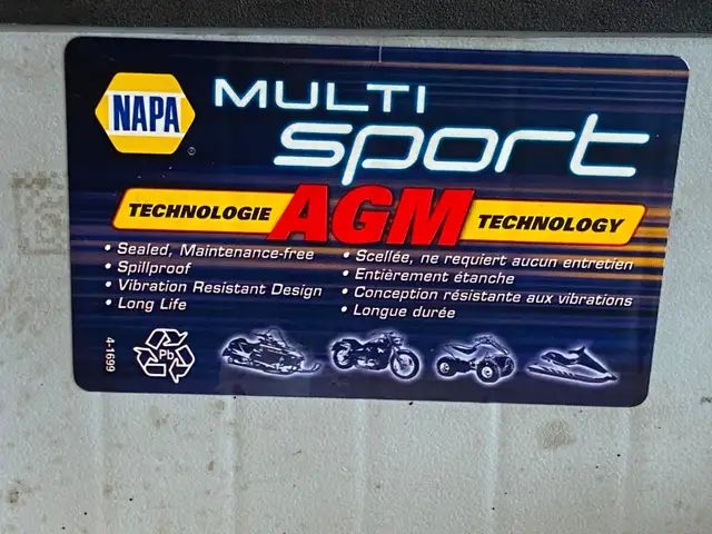 NAPA 12V Multisport Battery AGM Motorcycle, ATV. Excellent Shape - Photo 2