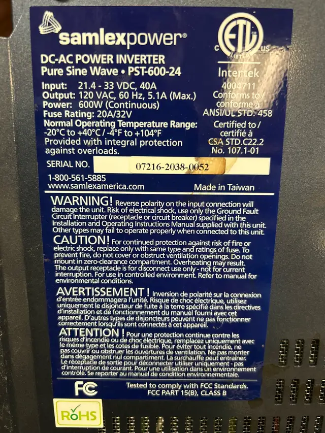 Samplex 600Watt 24v to 120v Inverter - Photo 2