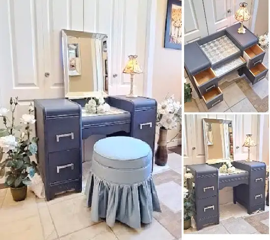 MAKEUP VANITY, MIRROR & STOOL