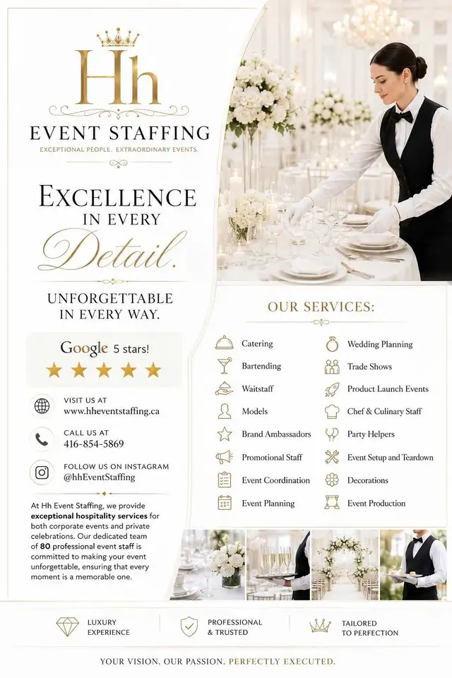 Catering, bartender, servers and brand ambassadors for all event