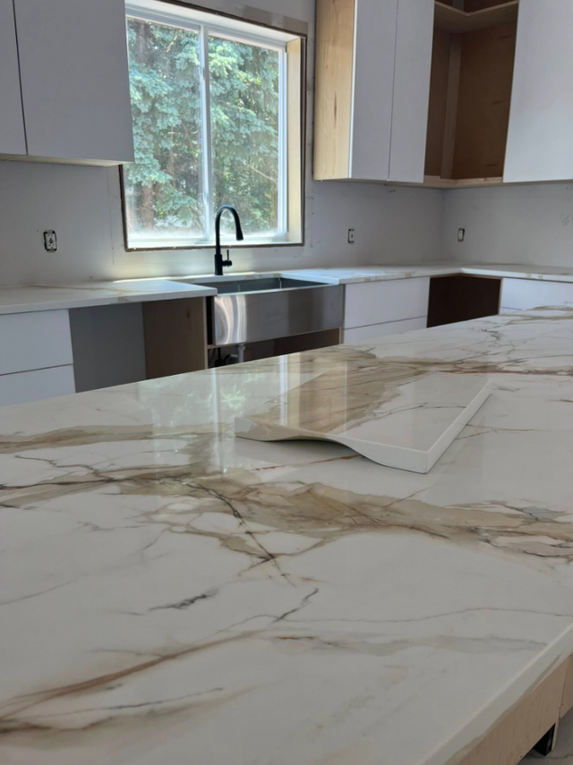 White Countertop With Treeish Golden Veins 437-522-8447 - Photo 4