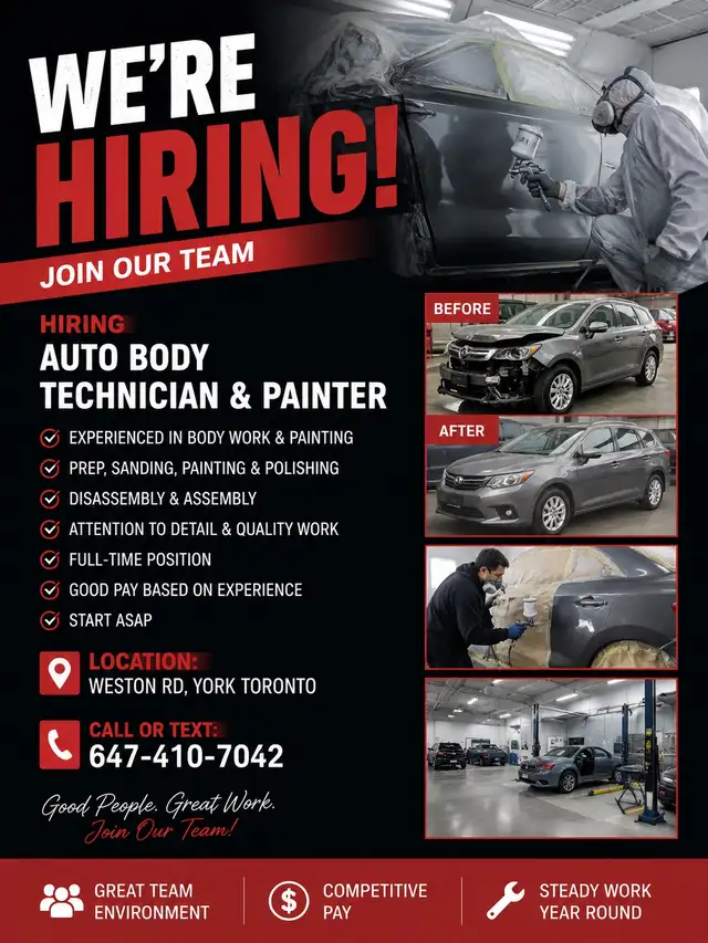 Hiring Auto Body Technician & Painter