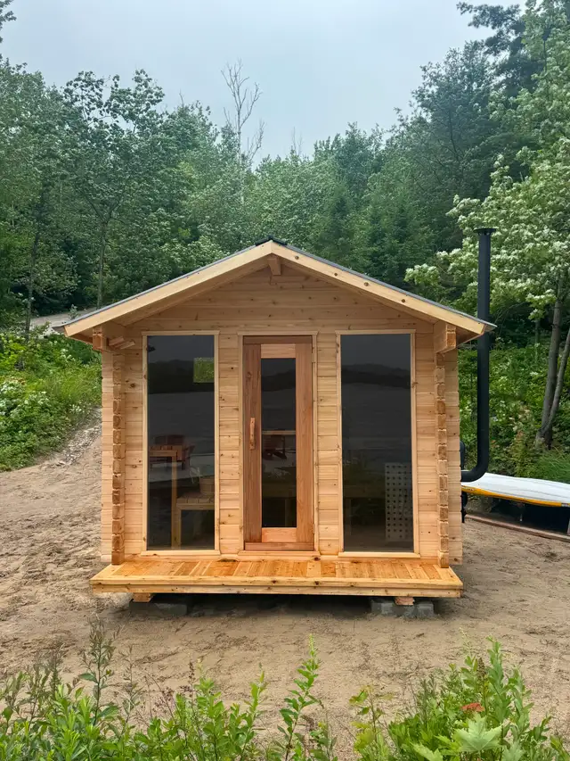 8x10   2’ porch Log Cabin Sauna