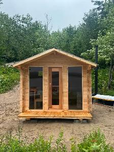 8x10   2’ porch Log Cabin Sauna