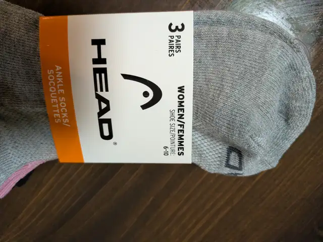 3 pair pack of Head ankle socks. Pink, White, Black. Size 6 - 10