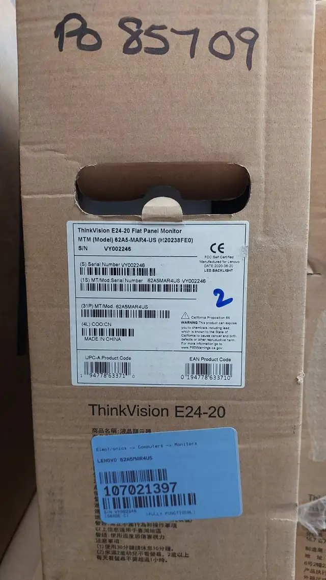 Monitor - 23.8' Lenovo  E24-20 62A5-MAR4-US(H20238FE0)