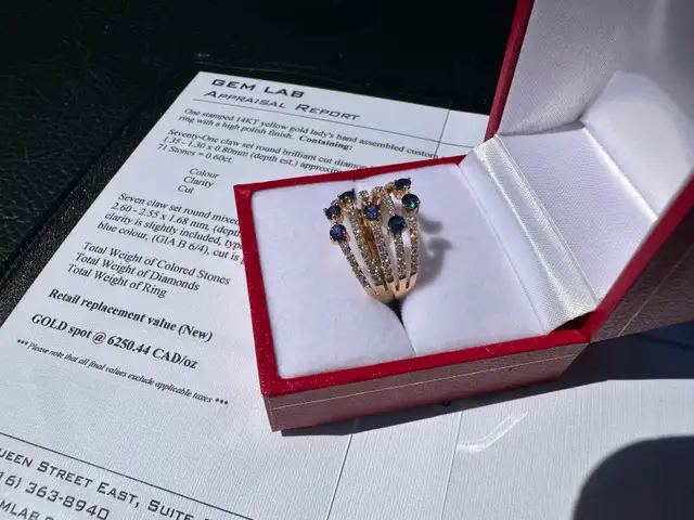 #846 - 14kt Yellow Gold, Sapphire & Diamond Custom Ring SZ 6 - Photo 4