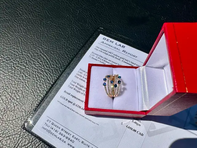 #846 - 14kt Yellow Gold, Sapphire & Diamond Custom Ring SZ 6 - Photo 8