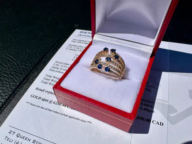 #846 - 14kt Yellow Gold, Sapphire & Diamond Custom Ring SZ 6 - Photo 10