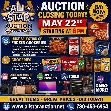 EDMONTON:  Timed Online Grocery & Consignment Auction-May 22@6pm