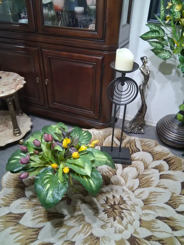 Flowers With Crystal Vase & Metallic Candle Holder - decor