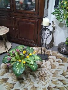 Flowers With Crystal Vase & Metallic Candle Holder - decor
