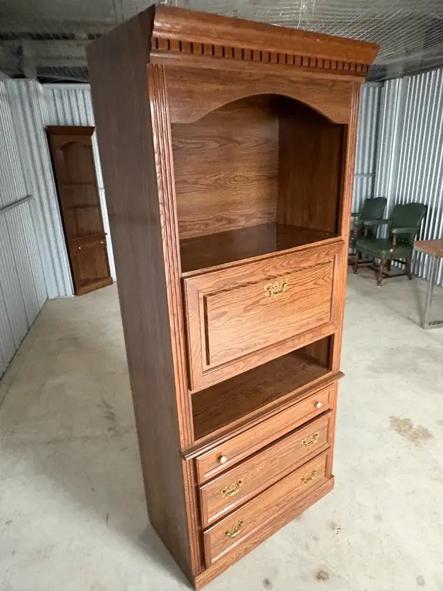 Free delivery used Wooden Secretary Desk with Hutch and Drawers - Photo 2