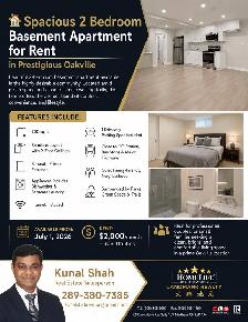 2 Bedroom Basement for Rent in Oakville
