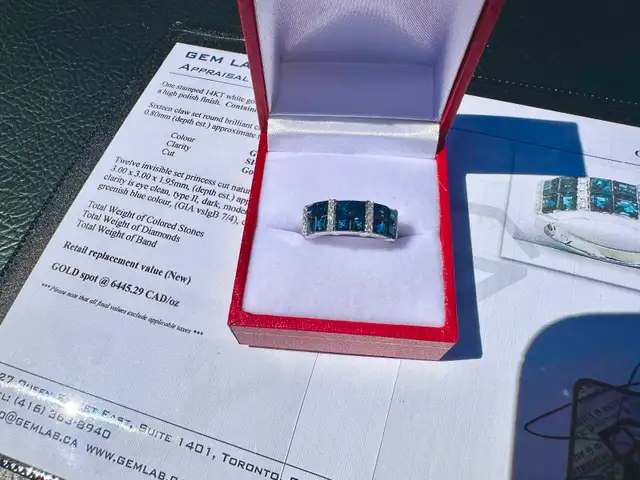 #814/857 - Sapphire, Diamond & 14kt White Gold Band, Size 7
