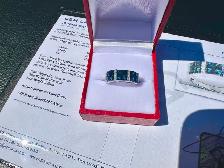 #814/857 - Sapphire, Diamond & 14kt White Gold Band, Size 7