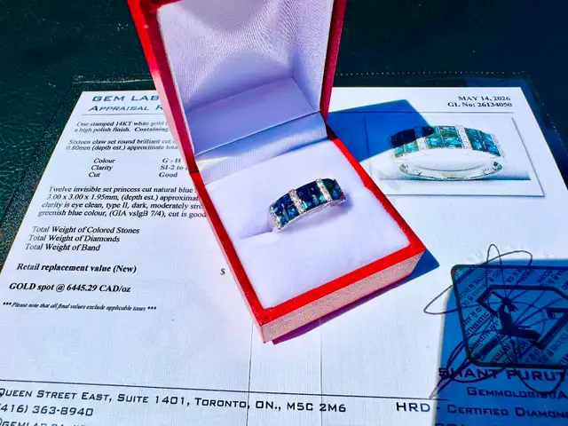 #814/857 - Sapphire, Diamond & 14kt White Gold Band, Size 7 - Photo 2