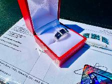 #814/857 - Sapphire, Diamond & 14kt White Gold Band, Size 7 - Photo 3