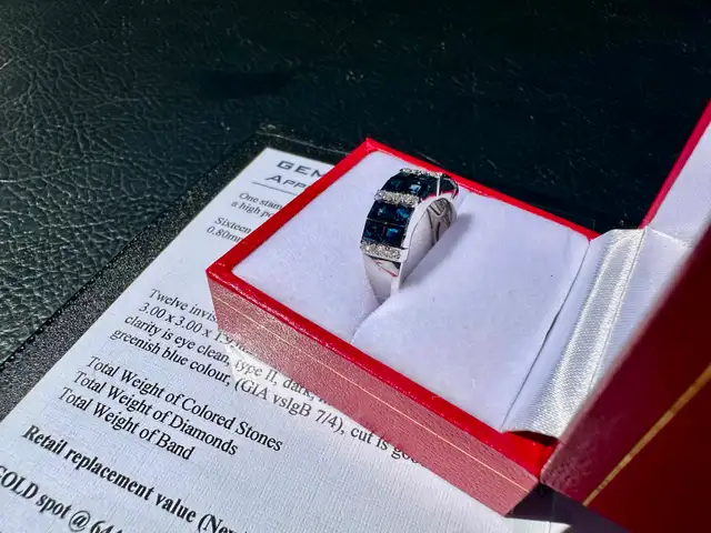 #814/857 - Sapphire, Diamond & 14kt White Gold Band, Size 7 - Photo 6