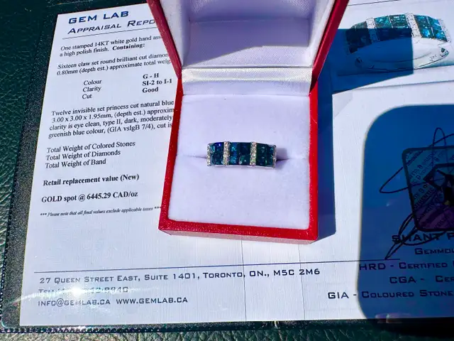 #814/857 - Sapphire, Diamond & 14kt White Gold Band, Size 7 - Photo 7