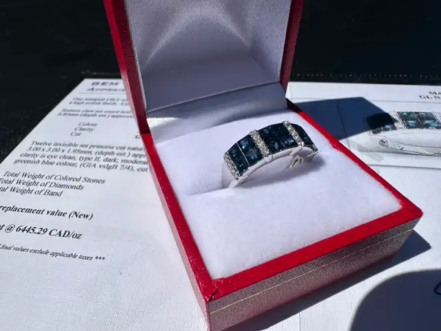 #814/857 - Sapphire, Diamond & 14kt White Gold Band, Size 7 - Photo 8
