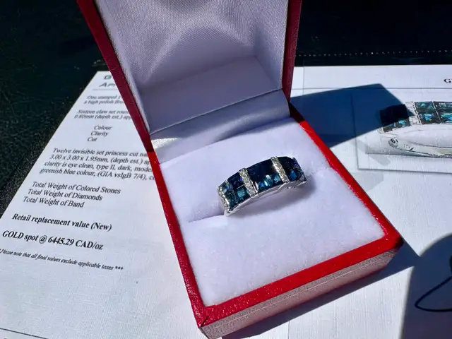 #814/857 - Sapphire, Diamond & 14kt White Gold Band, Size 7 - Photo 9