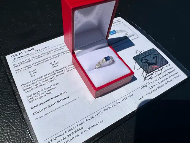 #858 - 14kt White Gold EFFY Diamond / Sapphire Ring Size 7