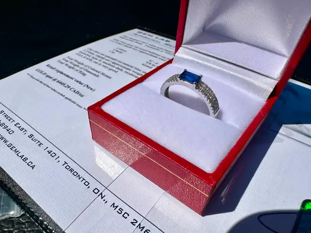 #858 - 14kt White Gold EFFY Diamond / Sapphire Ring Size 7 - Photo 7