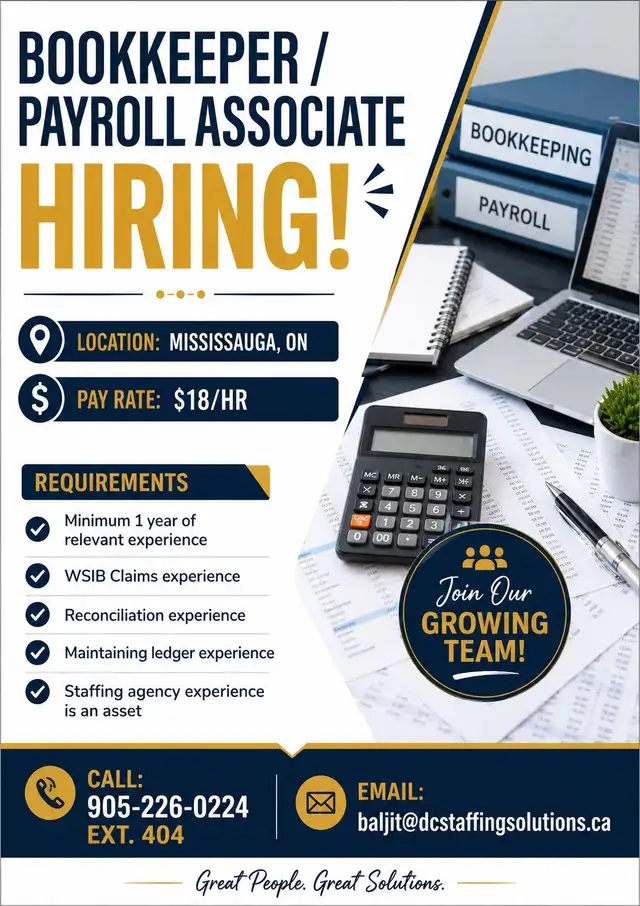 Bookkeeper/ Payroll Associate- Mississauga, ON