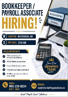 Bookkeeper/ Payroll Associate- Mississauga, ON