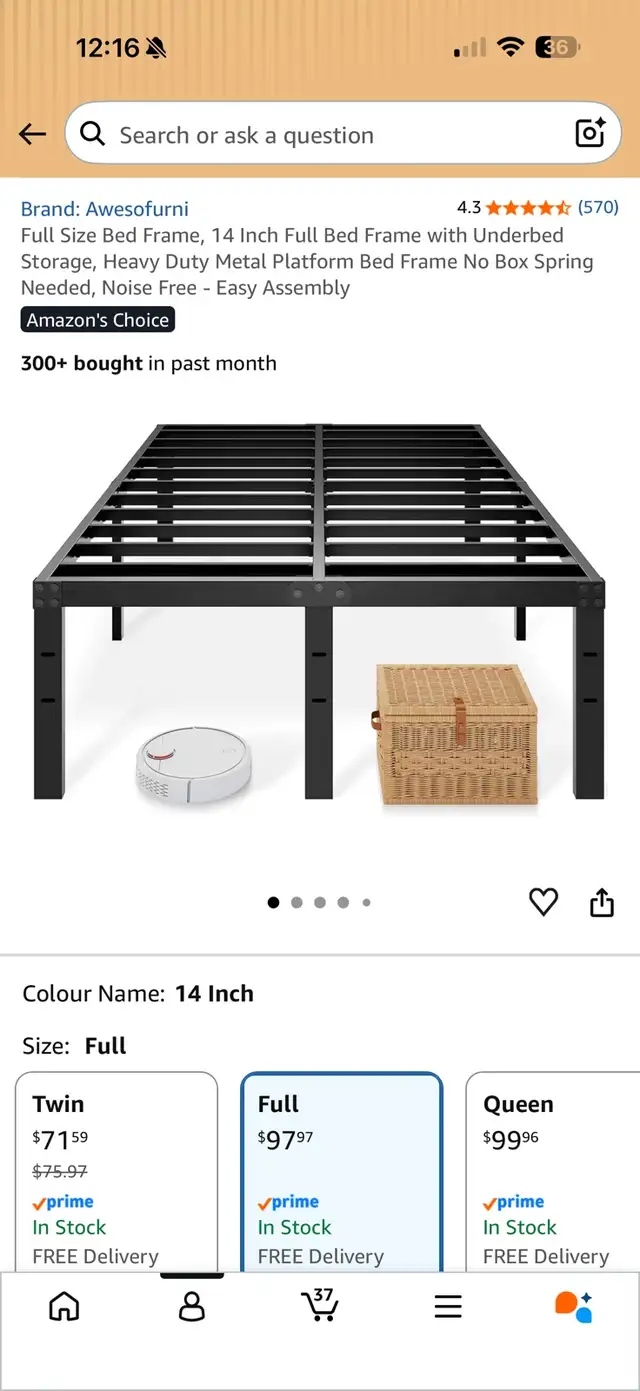 full size metal bed frame 14 inches in height