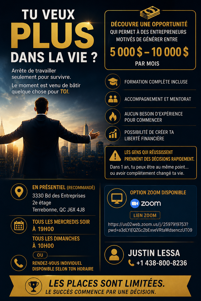 GAGNE ENTRE 5 000$ ET 10 000$/MOIS – OPPORTUNITÉ D’AFFAIRES ✅