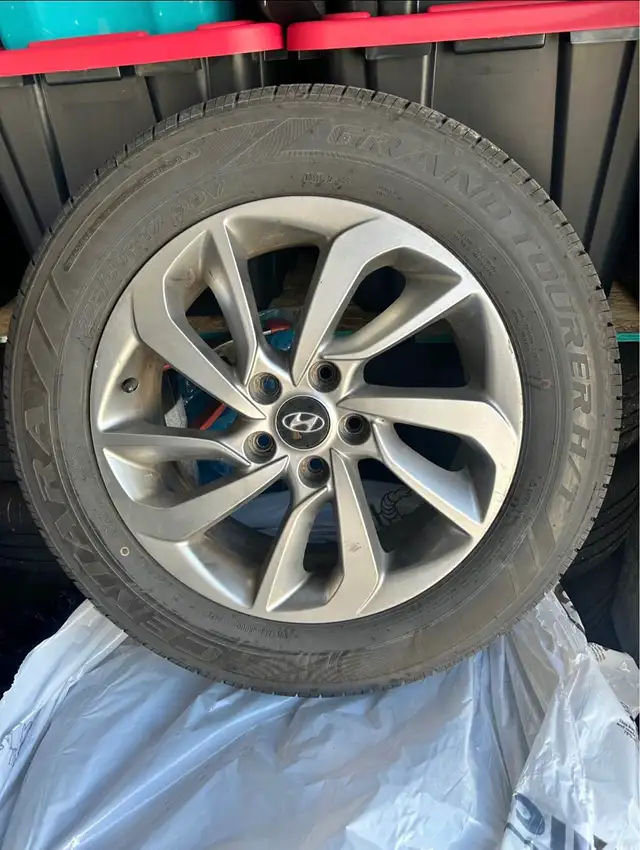 17-inch tires on Hyundai Alloy Rims.  Set of 4.  Like new