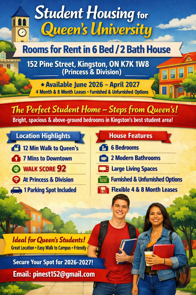 Room for rent  for Queens University Students