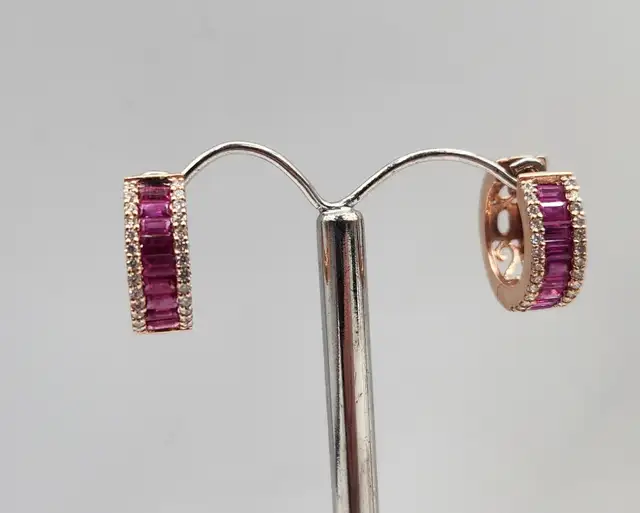 14k Gold Earrings / Hoops / Diamond Studs / Rubies / Amethyst - Photo 3